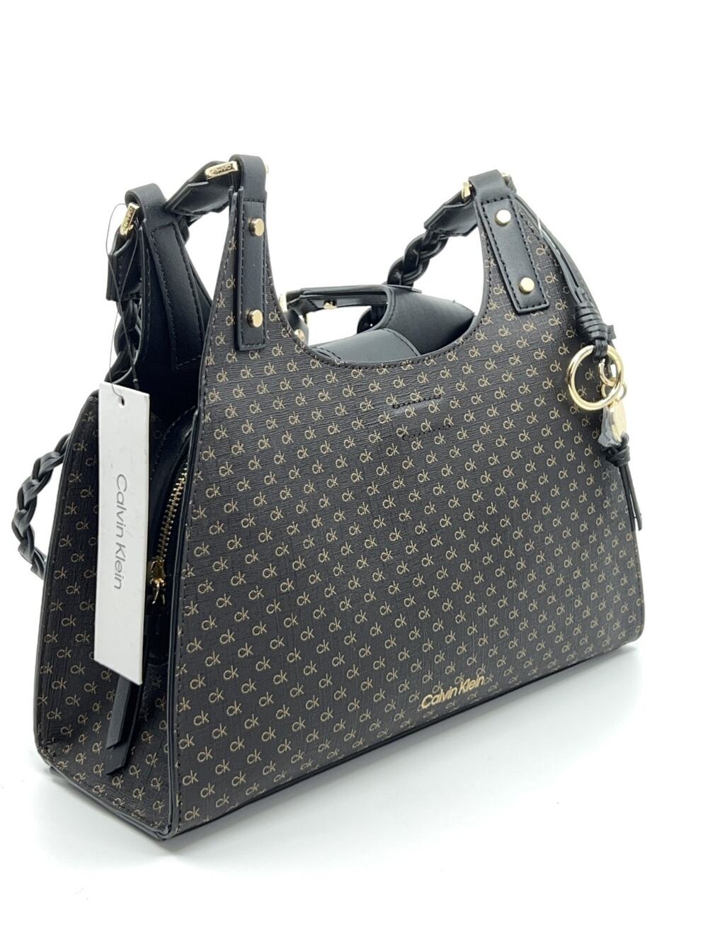 Calvin Klein Shelly Novelty Satchel Brown Khaki Black Mini New